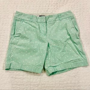 J.Crew Women’s City Fit White Polka Dot Mint Green Stretch Shorts Size 4